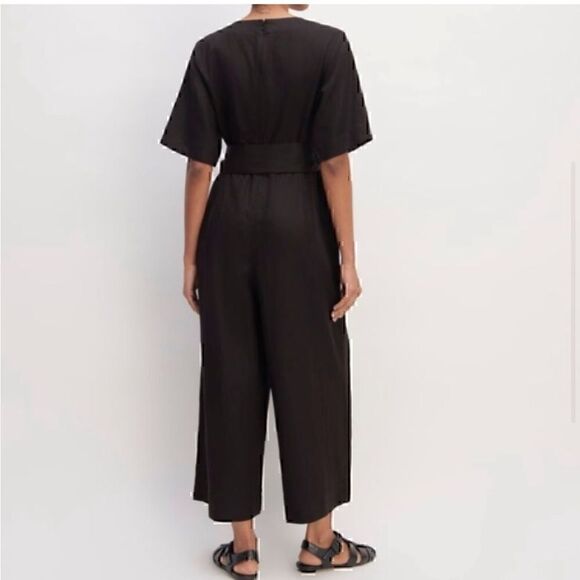* NEW Everlane The Linen Cross Front Jumpsuit Black 6 - Picture 4 of 5